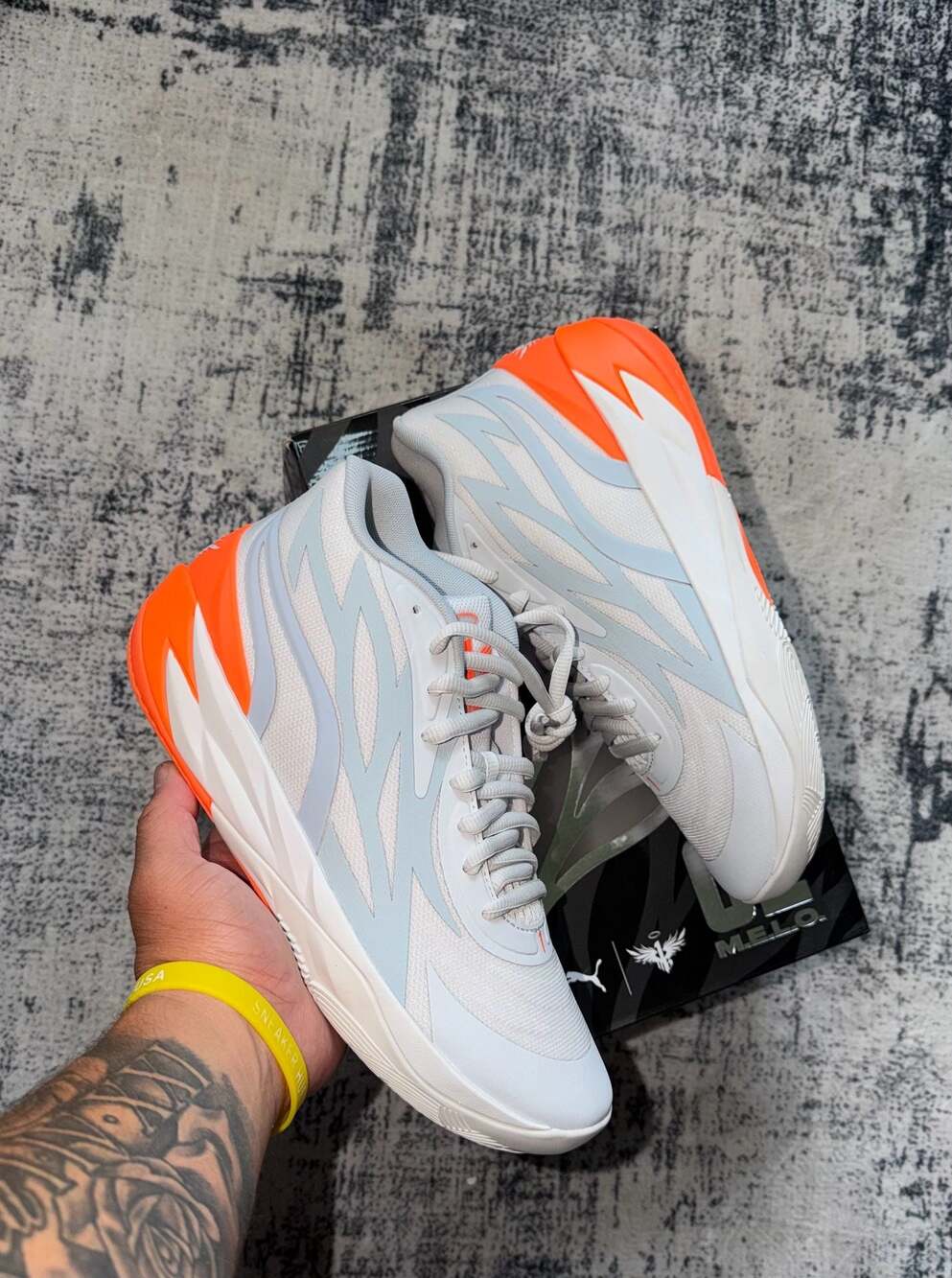 Puma Melo MB.02 'Gorangé' Grey Orange Sneakers 378288-02 Men's Size 9.5